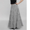 Detail of tiered black and white gingham maxi skirt with classic plaid pattern - S / Black