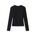 T-shirt ajusté à manches longues en modal noir avec col en V montrant le dos du vêtement - M / Col Rond Doublé Polaire / Noir