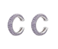 Silver-toned C-shaped ear cuffs set with shimmering purple pave-set stones - Platinum Plated - Purple Zirconia