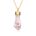 Detail view of pink and white crystal fist pendant with elegant gold chain necklace - Pinkish White Style (c662)