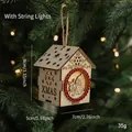 Luminous wooden Christmas house pendant with Santa and Reindeer carving for tree decor - Wooden House Colorful Light Style C