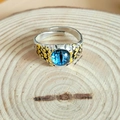 Vintage punk adjustable evil eye ring in silver and gold finish with a vibrant blue stone - Adjustable Open / Type 2 Devil Eye Blue Gemstone