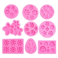 Juego de 9 moldes de silicona rosa con diseños de rosas margaritas y mariposas para DIY - Colección de Nueve Piezas Plantas Mariposas (Rosa)