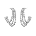 Detailed close-up of silver-plated twisted rope hoop earrings with a triple-strand design - Twisted C-Shape / Silver
