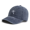 Vintage navy blue cotton baseball cap featuring white palm tree embroidery and curved brim - One Size / Navy Blue