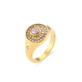 Anello placcato oro con zircone rosa a cuore e una scintillante incastonatura halo - US 7 / Oro-Pietra Rosa