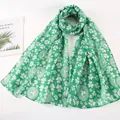 St. Patrick's Day green scarf with white clover print and floral pattern on soft voile fabric - 4# Green Background/White Four-leaf Clover/Geometric Pattern / 180*90CM