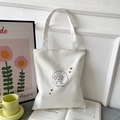 Minimalist white Oxford cloth tote bag featuring a cute cartoon sheep and red hearts - White with Heart Sheep
