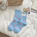Calcetines azul claro para mujer con orejas de gato en 3D y estampado rosa - Talla única / Azul/Gato Blanco 3D