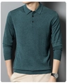 Detail of dark green knit polo sweater showing three-button neckline and ribbed textures - M / Tops / Emerald Green