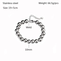 Detail of 10mm stainless steel beads bracelet with lobster clasp and extension chain - Silver (YB-986S-10mm)
