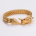Bracciale da uomo in acciaio inossidabile dorato con testa di lupo e catena a scaglie di drago - Testa di Drago / 11.5mm