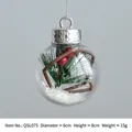 Transparente 6cm Weihnachtskugel mit grünen Tannennadeln, roten Beeren und Kunstschnee innen - 6cm Rote Beere Kiefernnadel Zweig Stil