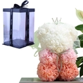 Handmade gradient pink and white rose bear in a transparent Sweetlove gift box - 23CM Wedding Dress Bear+Box+Light / Pink Gradient