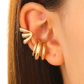 Minimalist triple-layer gold ear cuffs shown on model for a trendy non-pierced look - 06 Ear Cuff 2-Piece Set (KC Gold)