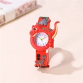 Kids 3D cartoon dinosaur watch with vibrant red silicone strap and easy-to-read dial - Red