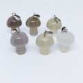 Set of six mini mushroom crystal pendants in natural agate stones with metal clasps - Grey Agate