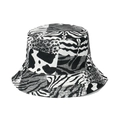 Minimalist black and white animal print bucket hat with zebra and cow patterns - 58cm / Black