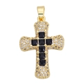 Macro view of gold-plated cross pendant with black zircon and white diamond pavé - Black Gold Cross-Full Iced Out