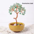 Handmade Green Aventurine Jade money tree with copper wire and ceramic pot base - Aventurine (Agate Rolling Stone Yellow Bowl) 6 Heads