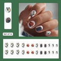 Sunset sunset golden goose ombre square press-on nails with minimalist botanical art - Sunset Wild Goose Glue Style (W1474)