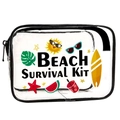 Transparent PVC cosmetic bag with black trim and Beach Survival Kit print - 019-Doodle Beach Survival