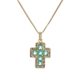 Collana a croce dorata con pietra turchese e accenti di zirconi colorati vivaci - Verde(CN001856YH)