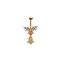 Detailed close-up of rose gold butterfly belly ring with sparkling zircon floral pendant - Butterfly Five-Petal Flower Style (#8)