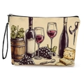 Trousse à maquillage en toile vintage avec imprimé vin rouge et fermeture éclair noire - Style d'impression de vin 2 (xy-077-2) / 17*25cm Avec Dragonne