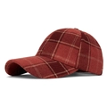 Classic red plaid baseball cap for autumn and winter featuring a durable curved brim - Adjustable / Red