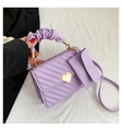 Chic lavender quilted crossbody bag with golden heart buckle and ruched handle - Purple