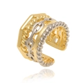 Detailed view of two-tone wide multilayer ear cuff with chain and textured patterns - Gold Silver Two Tone Multi-layer Ear Cuff (CX-J1445)
