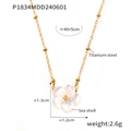 Collana in acciaio al titanio con ciondolo a fiore in conchiglia e perline d'oro - Oro