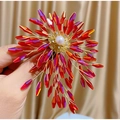 Handcrafted red pearl brooch with gold wire weaving and sparkling crystal accents - Red Artificial Crystal Style(TB1163)