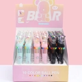 Cute 10-color retractable ballpoint pen with pink bear topper and 0.7mm tip for journaling - Violent Bear Style (7451) / Ten-Color Refill