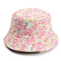 Detailed view of the floral bucket hat with pink flower pattern and clean stitching - Fresh Pink Yellow Floral (012#)
