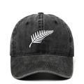 Vintage washed black baseball cap with white leaf embroidery for outdoor activities - One Size / Black