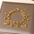 Golden double-layer stainless steel bracelet with hollow heart charms and beads - Heart Angel Silhouette Style (KB203689-Z)