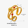 Vintage Sonnenmuster Edelstahl Mehrschichtiger Ring mit roten und grünen Emaille Perlen - Goldner Sonnenring