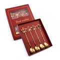 Golden Christmas spoon set 4-pack stainless steel with tree and bell charms in red gift box - Gold / 304 Stainless Steel Five-pointed Star Pendant [b Red Box 4-piece Spoon Set]
