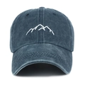 Berretto da baseball vintage in cotone blu scuro lavato con ricamo a montagna e visiera - Blu navy