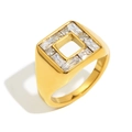 Moderno anello in acciaio inossidabile placcato oro 18K con zirconi a taglio baguette - US 6 / Oro