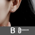 S925 sterling silver letter B stud earring shown on ear and in close-up detail - Letter B/Pair