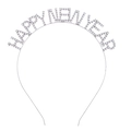 Silver Happy New Year crystal headband with rhinestone lettering for festive celebrations - Silver Happy New Year