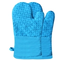 Blue silicone oven mitts with non-slip texture and fabric cuffs on white background - Blue Long Oven Mitt (Single)
