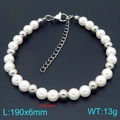 Bracciale elegante regolabile con perle di vetro bianche e sfere d'argento - 6mm Colore Acciaio (KB206996-Z)