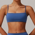 Minimalist square neck yoga sports bra in navy blue with ultra-thin shoulder straps - L / Night Sky Blue