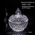 Diamond textured clear glass storage jar with lid and 370g weight specifications - Diamond Glass Candy Box