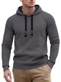 Dark grey men's waffle knit hoodie featuring thick drawstrings and a front kangaroo pocket - S / Light Gray