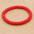 Bohemian elastic polymer clay heishi bead bracelet in vibrant solid red color - True Red